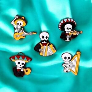 Set of 5 Colorful Mental Mariachis Skeleton‎ Pins